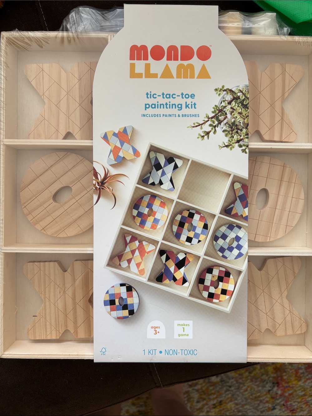 Mondo Llama Kids Tic-Tac-Toe Painting Kit - Natural Wood